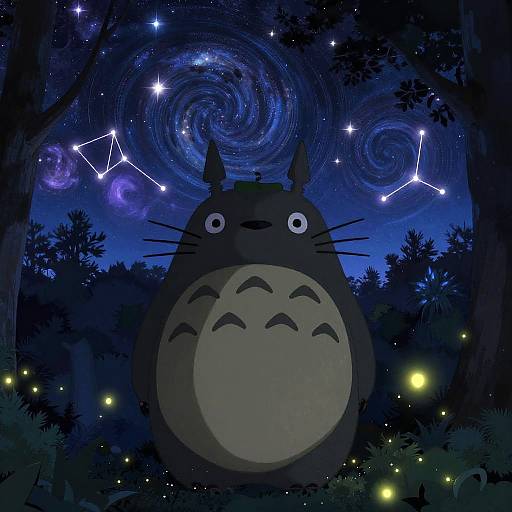 Starry Night Totoro in Mystical Forest