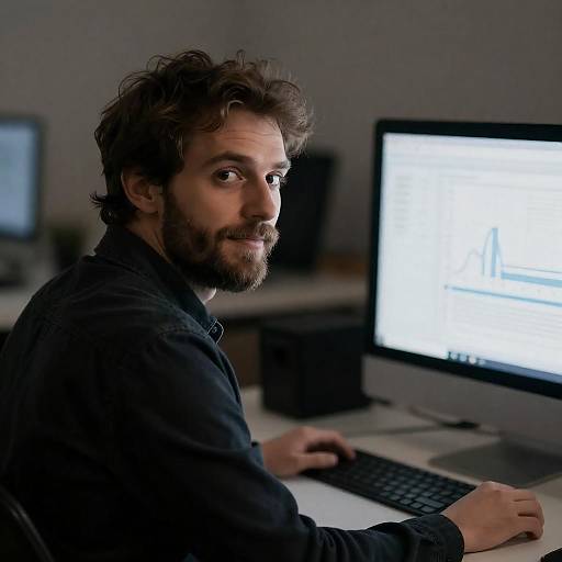 Smiling Man at Desk with Computer