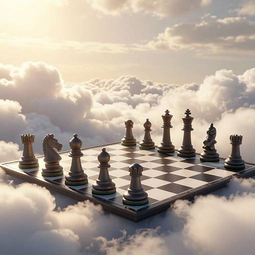 Surreal 3D Chessboard in Clouds