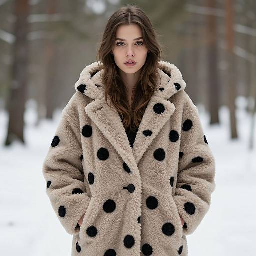 Young Woman in Polka Dot Winter Coat
