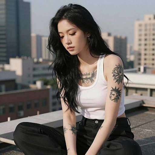 Rooftop Portrait of Tattooed Woman