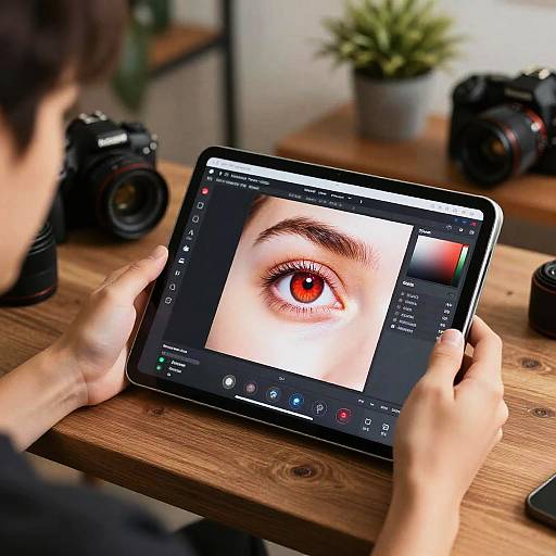 Photographer Editing Photo on Tablet