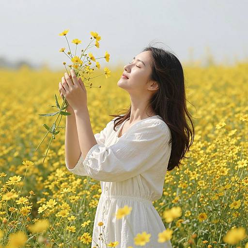 Woman in Sea of Golden Blooms