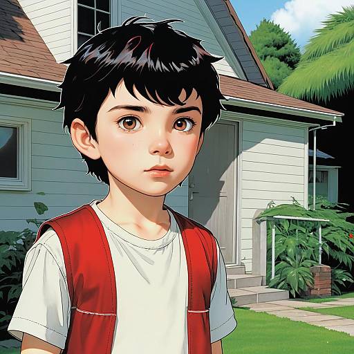 Scarred Boy Outside Home — Akira Style