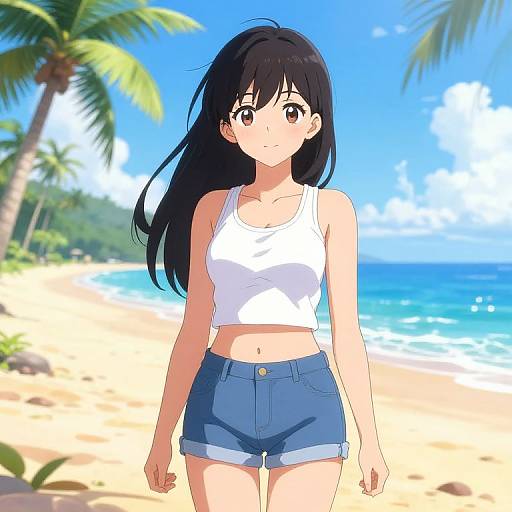 Anime Girl on Sunny Beach