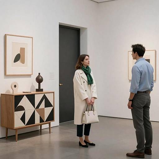 Woman and Man in Modern Art Gallery