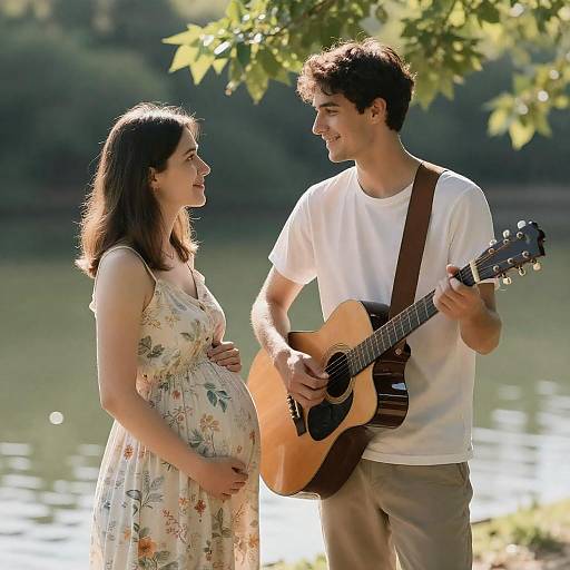 Romantic Lakeside Moment with Expecting Couple