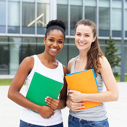 Smiling Women by Modern Glass Building