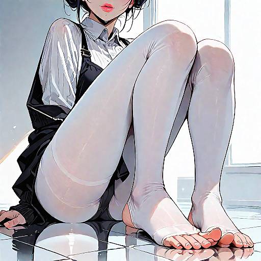 Close-Up Anime Woman Feet in Pantyhose