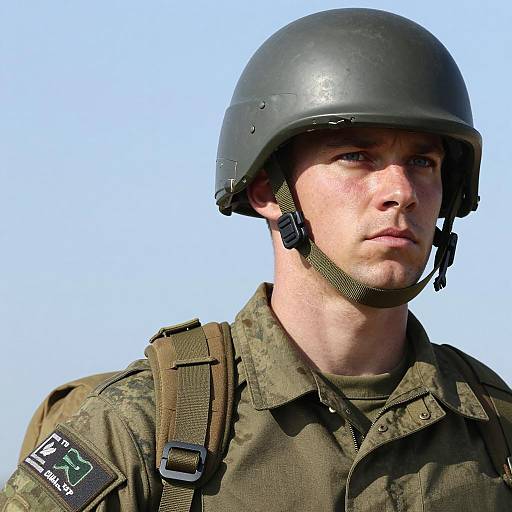 Male Soldier in Green Helmet and Uniform
