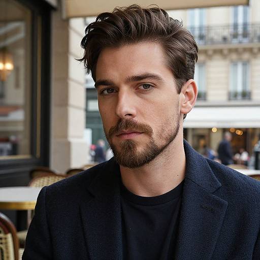 Stylish French Goatee in Parisian Café