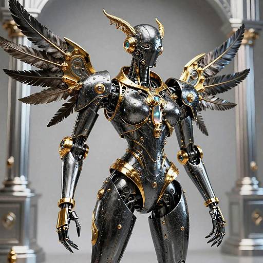 Steampunk Female Robot with Feathered Wings