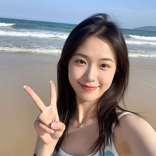 Joyful Beach Selfie with Peace Sign
