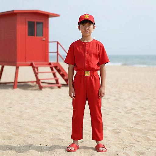 Boy in Red Lifeguard Costume