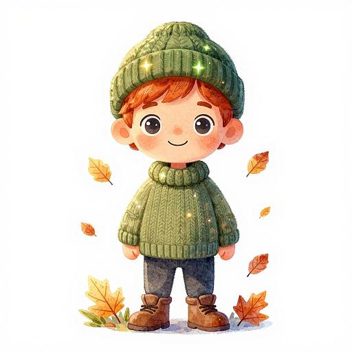 Whimsical Autumn Boy Sticker Design