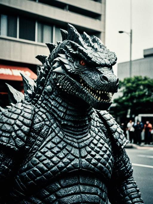 Man in Detailed Godzilla Costume