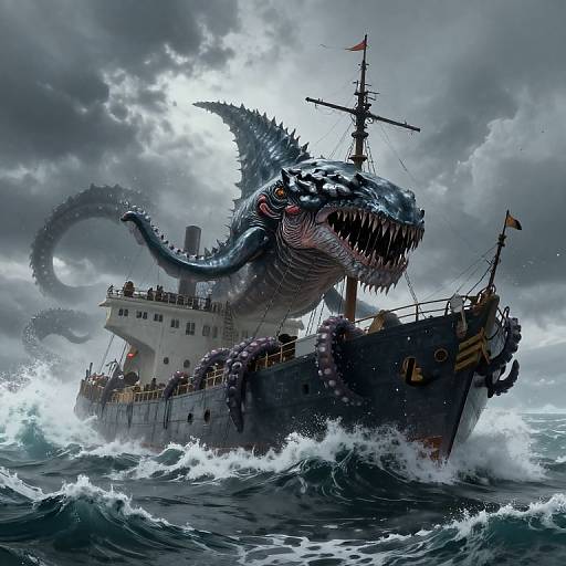 Kraken Attack on Stormy Seas