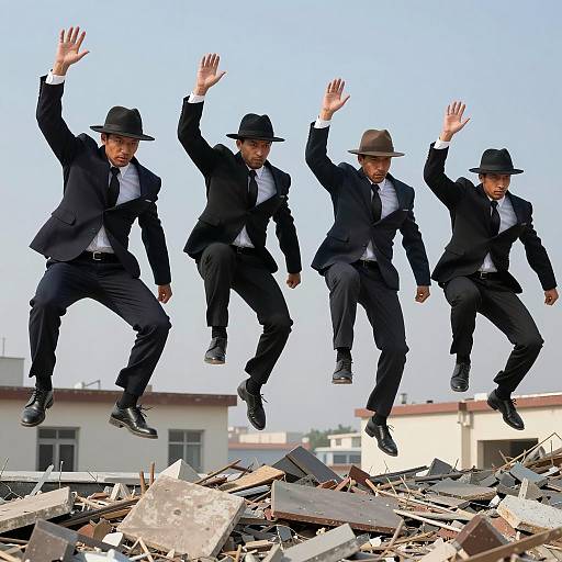Men in Suits Leaping from Rooftop