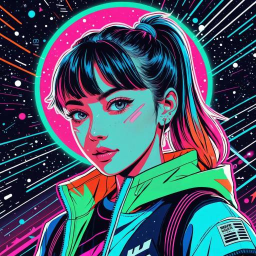 Anime Style Neon Portrait of Cool Teen Girl