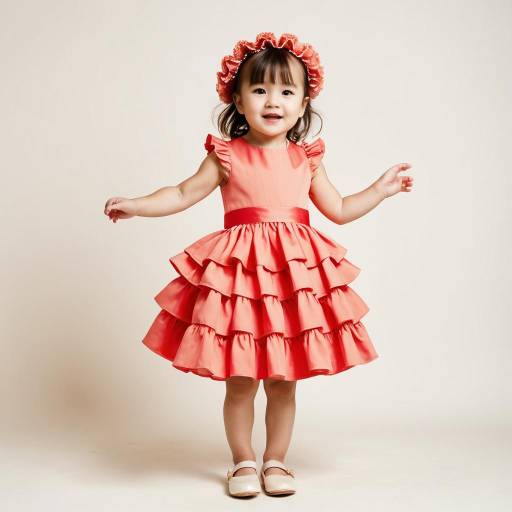 Smiling Toddler Girl in Coral Ruffled Dress