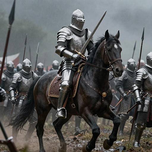 Epic Medieval Knight in Gloomy Battlefield