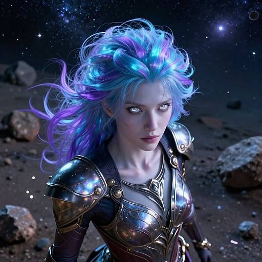 Enigmatic Silver-Eyed Cosmic Warrior