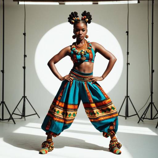 Female Dancer in Colorful African Costume with Bantu Knots Hairstyle