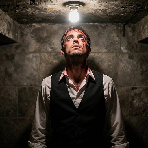 Intense Man in Dimly Lit Basement