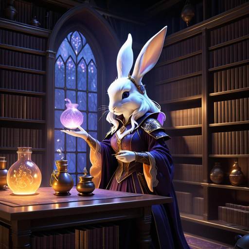 Enchanting Rabbit Sorceress in a Library