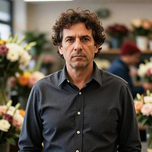 Serious Man in a Floral Shop
