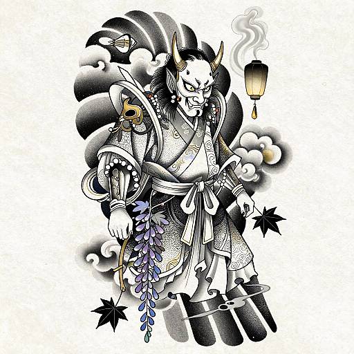 Neo-Traditional Anime Tengu Tattoo