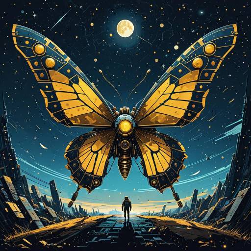 Futuristic Robo-Butterfly Under Moonlit Sky