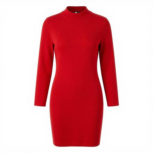 Vibrant Red Ribbed-Knit Dress