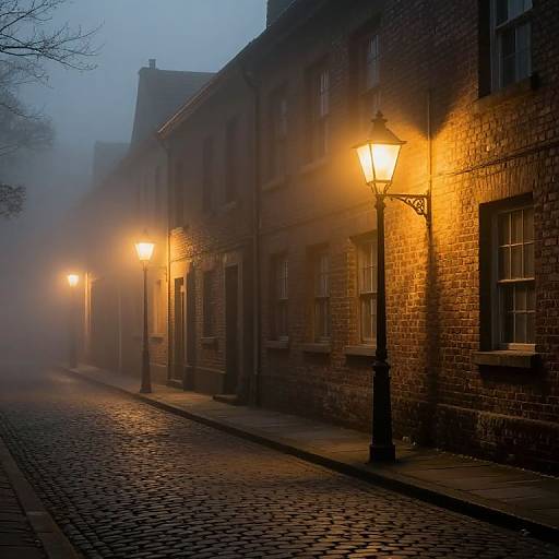 Moody Misty Cobblestone Street Scene