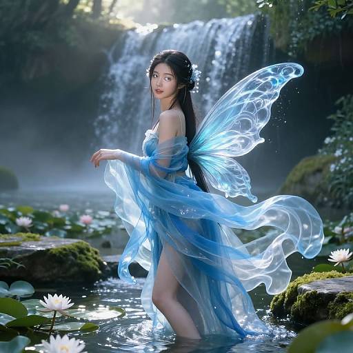 Glowing Water Nymph in Misty Glade