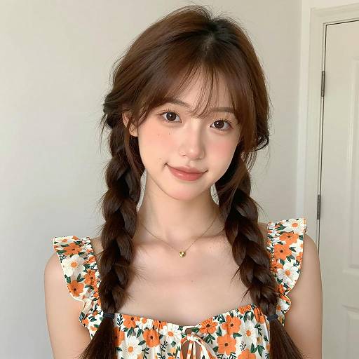 Young woman with braided hair in floral dress
