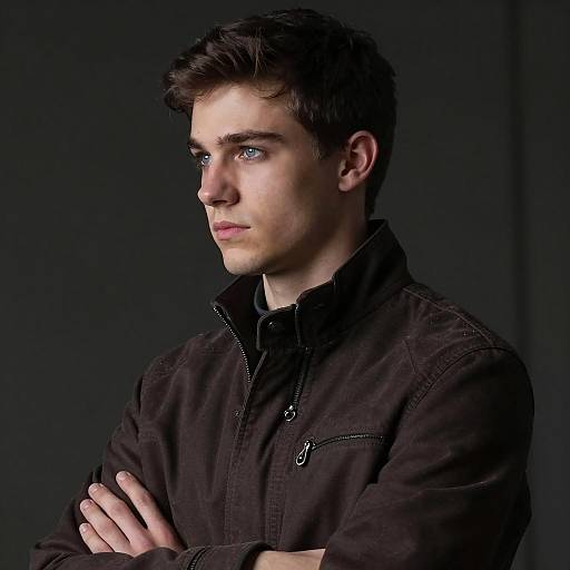 Focused Young Man in Dark Jacket