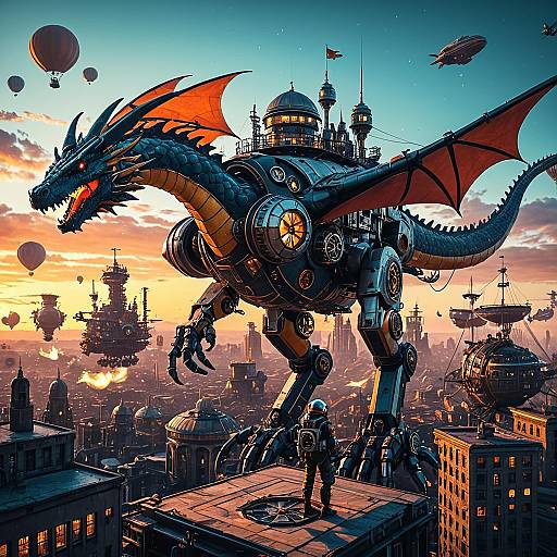 Steampunk Mech Dragon in Floating City