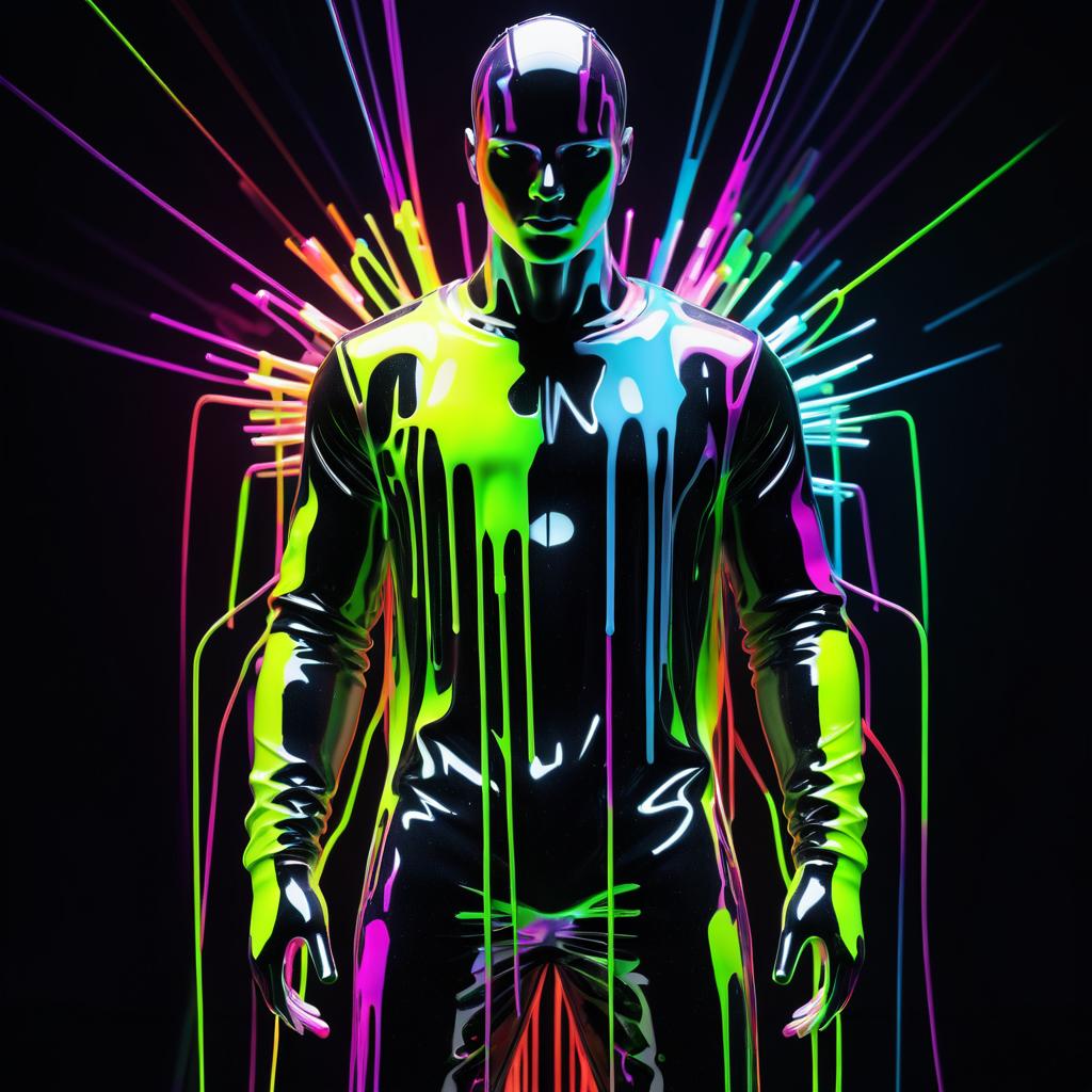 Neon-Covered Mannequin in Cyberpunk Setting