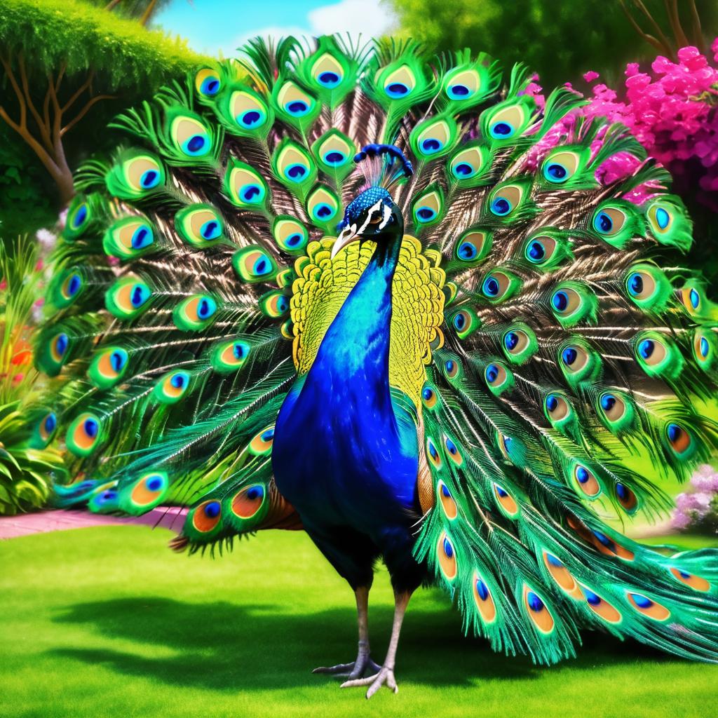 Stunning Peacock Portrait in Vibrant Garden