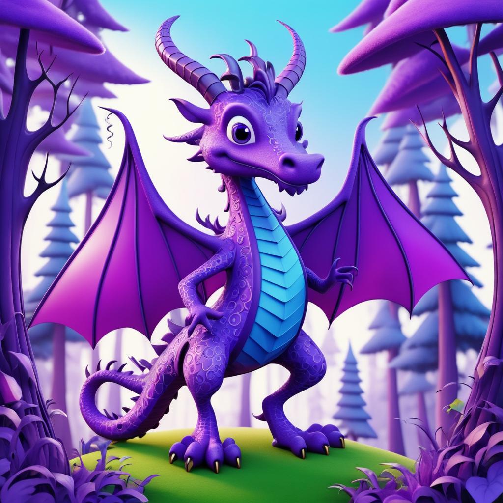 Whimsical Purple Dragon in Enchanted Forest