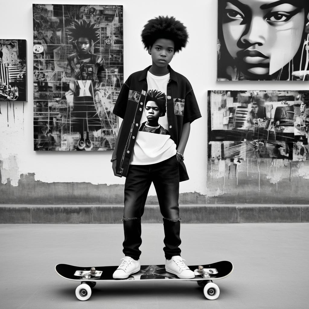 Afro-Colombian Teen with Skateboard Art