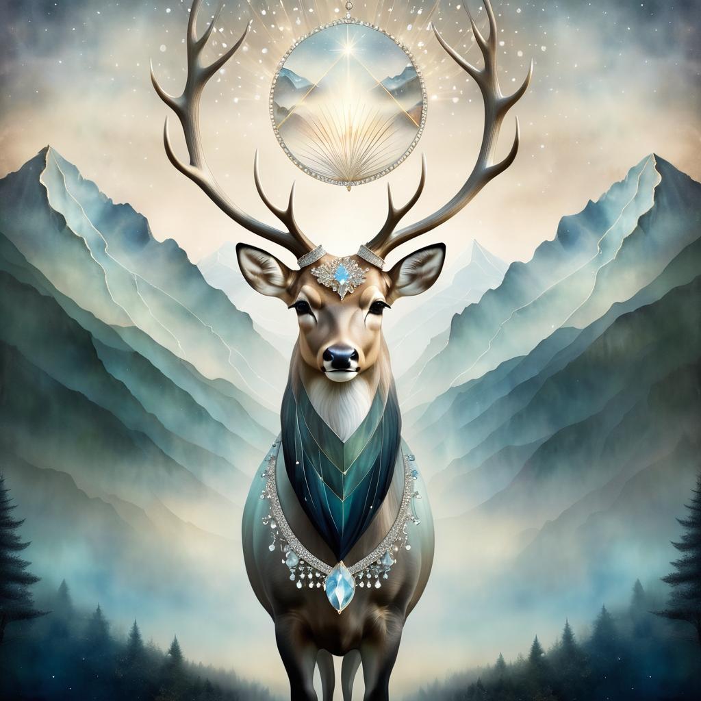 Ethereal Deer in Surreal Mountain Landscape