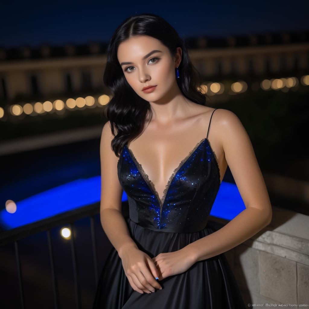 Elegant French Lady in Evening Gown