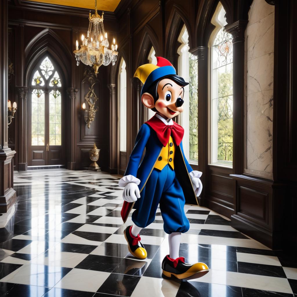 Elegant Marble Pinocchio in Gothic Mansion