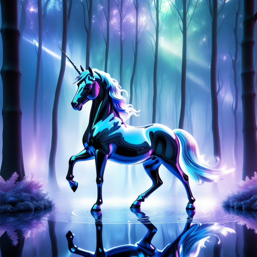 Futuristic Unicorn in Enchanted Mist