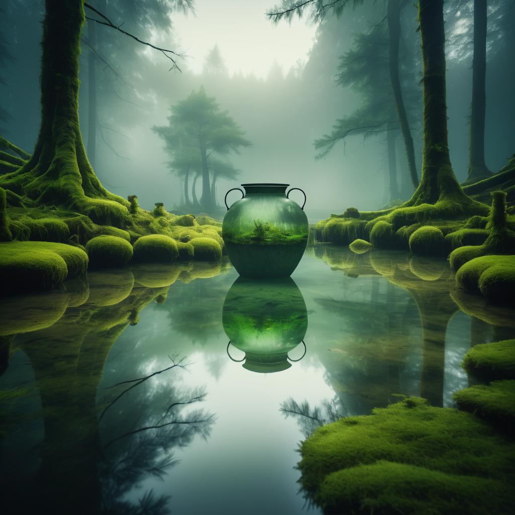 Mystical Roman Amphora in Forest Pond