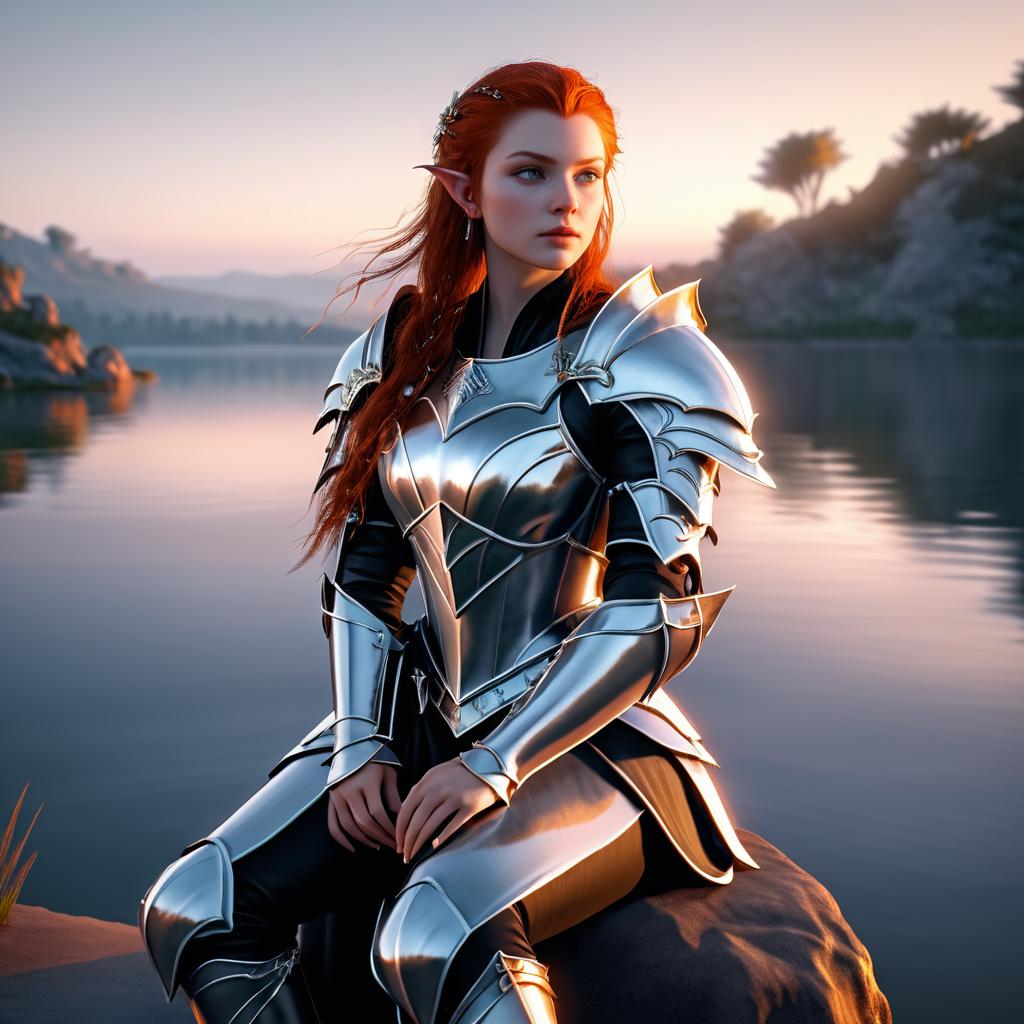 Majestic Redhead Elf Warrior by the Lake