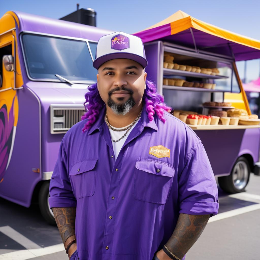 Vibrant Food Truck Driver with Purple Hair