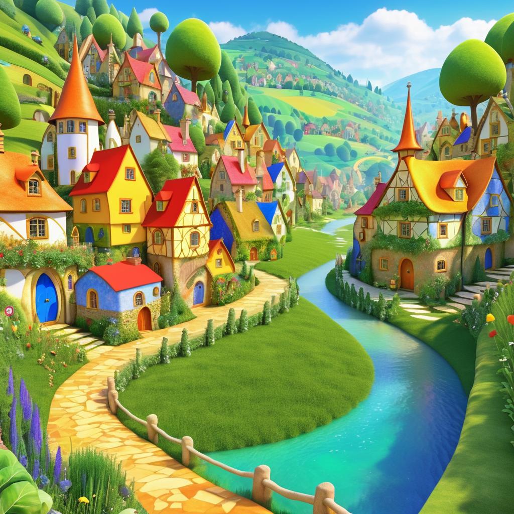 Whimsical Fairy Tale Village in Digital Art